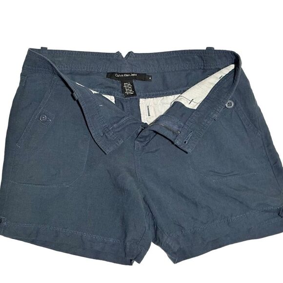 Calvin Klein Midnight Oil Blue Linen Classic Shorts Size 6 - Picture 2 of 9